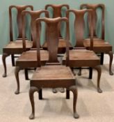 FARMHOUSE TYPE MAHOGANY DINING CHAIRS, set of six with splatbacks, 101cms H, 48cms W, 35cms D