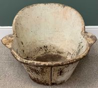 ANTIQUE CAST METAL BATH, 47cms H, 77cms W, 77cms D