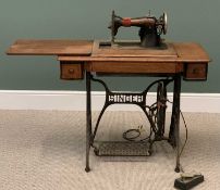 VINTAGE SINGER TREADLE SEWING MACHINE with oak top, 78cms H, 91cms W, 44cms D