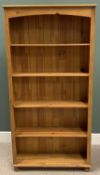 MODERN TALL PINE BOOKCASE, 178cms H, 88cms W, 28cms D