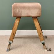 GYMNASIUM EQUIPMENT - adjustable height pommel horse and labelled 