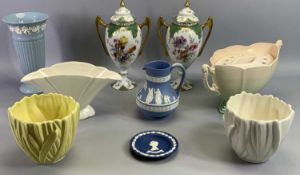 PORCELAIN TWO-HANDLED LIDDED VASES, A PAIR - decorated with floral sprays, 28cms H, Royal Winton