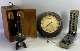 MICROSCOPE IN CASE- BAUSCH & LOMB, vintage Bakelite cased Smiths English Clocks stop watch, 31cms