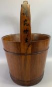 TREEN WARE - Chinese wooden bucket - early 20th century, with gilded decoration, 68cms tall, 47cms