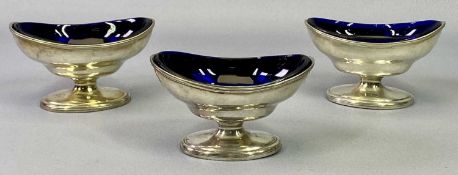 GEORGE III SET OF 3 SILVER PEDESTAL SALTS - London 1790, Maker Robert Hemmell 1st, all having blue