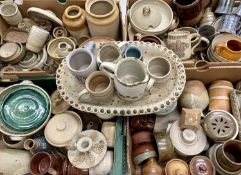 LARGE COLLECTION OF STUDIO POTTERY, including tankards, jugs, dishes, vases, etc.