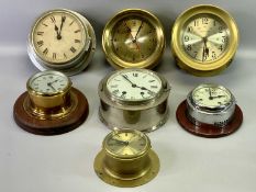 VARIOUS SHIP'S BULKHEAD WALL CLOCKS (7) - brass / chrome cases.