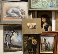 PAINTINGS & PRINTS ASSORTMENT (8) - SANDRA FRANCIS pastel study of a figure, 20 x 26cms, CHARLES