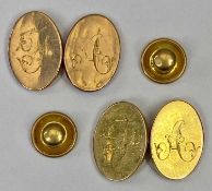 GENTLEMAN'S 9CT GOLD CUFFLINKS, A PAIR and two 9ct stud buttons, 5.6grms gross