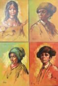 HOMEZ oils on canvas (4) - portraits of Spaniards?, signed, 73 x 50cms