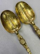 SILVER GILT ANOINTING SPOONS, A PAIR - Birmingham 1910, Maker Elkington & Co, 25.5cm lengths, 6.3ozt