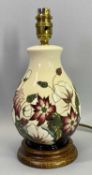 MOORECROFT LAMP - 'Bramble Revisited' pattern, on a wooden plinth with shade, 45cms total H