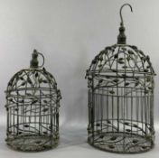 TWO REPRODUCTION WIREWORK BIRD CAGES, the tallest 44cms high.