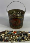 VINTAGE TIN PLATE BUCKET - Edmondson's Red Seal Toffee, 18cms H, containing a large collection of