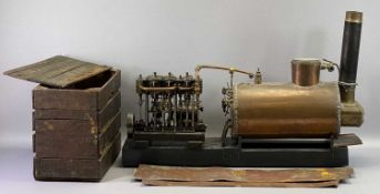 SCRATCH BUILT SCALE MODEL LIVE STEAM BOILER powering a triple piston engine (possibly marine), 73cms