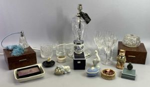 DRINKS WARE - Stuart Crystal cut glass table lamp with chrome fittings, 36ins H, two boxed Lladro