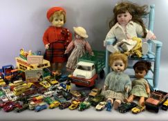 VARIOUS CORGI, DINKY and other collectable scale model vehicles, collector's dolls, and other toys.
