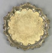 VICTORIAN SILVER CIRCULAR SALVER - Sheffield 1843, Maker Henry Wilkinson & Co, 26cms diameter,