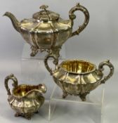 VICTORIAN 3 PIECE SILVER TEA SERVICE - London 1838, Maker Joseph & Albert Savory, highly