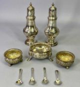 SILVER TABLE CONDIMENTS GROUP - to include a small pair of sugar casters, Birmingham 1934, Maker S