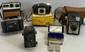 VINTAGE CAMERAS (5) and a vintage 'V' velvet safety razor in chrome box