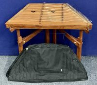 MUSICAL INSTRUMENT - a Hammered Dulcimer, 10cms H, 90cms L, 38cms D, 89cms H on the hardwood