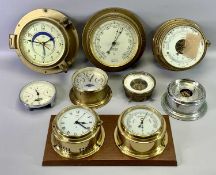 VARIOUS SHIP'S BULKHEAD BAROMETERS AND CLOCKS.