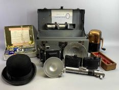ICE.O.MAT 'VOGUE MODEL ICE CRUSHER', vintage bowler hat, vintage camera in case with accessories,