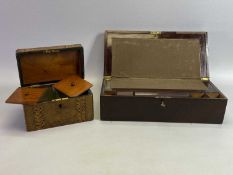 VICTORIAN MAHOGANY WRITING BOX - with brass corners, fitted interior, 38 x 18 x 14cms, a parquetry