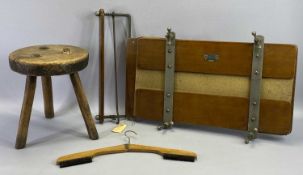 VICTORIAN MILKING STOOL with fruitwood seat and three elm legs, 30cms high, vintage 'The Watts