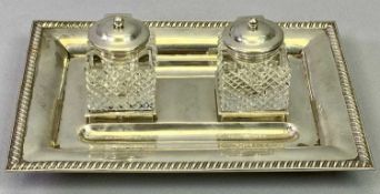 VICTORIAN SILVER DESK STAND - Birmingham 1892, Maker George Unite, rectangular form with dragooned
