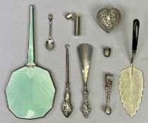 SILVER & WHITE METAL BIJOUTERIE & TABLEWARE GROUP - to include a heart shaped cut glass trinket