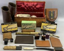 MIXED COLLECTABLES - small brass telescope, three vintage hair clippers in boxes, sewing