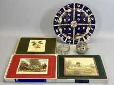 AN UNUSUAL LLADRO PUFFER FISH - 9cms H, a Crown Derby style gilded Imari circular plate, 33cms