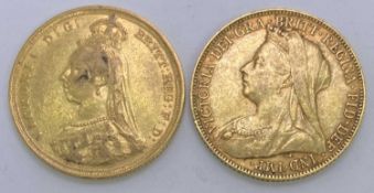 GOLD FULL SOVEREIGNS (2) - 1888 and 1899 (Victoria), 15.9grms