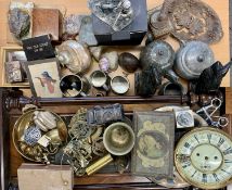 COLLECTABLES - metalware and wood items including a walnut case of a Viennese wall clock, the