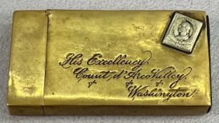 AMERICAN GOLD PLATED 900 SILVER ENVELOPE DESIGN VESTA CASE - with raised United States 2 cent