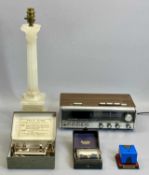 AN ALABASTER CORINTHIAN FORM TABLE LAMP - 41.5cms H excluding fitting, a Lloytron Retro stereo