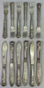 VICTORIAN SILVER BLADED KINGS PATTERN SET OF 6 FISH KNIVES & FORKS - Edinburgh 1870, Maker William