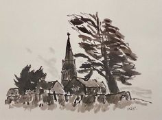 SIR KYFFIN WILLIAMS RA colourwash print - Eglwys Llanedwen Ynys Mon, bearing original initials,