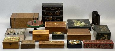 CHINESE BLACK LACQUERED TABLE TOP CABINET - four drawers, 19.5cms H, similar lidded box, 15.5cms