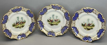 SET OF THREE 19th CENTURY DAVENPORT PLATES, painted to the centre with pheasants, the borders