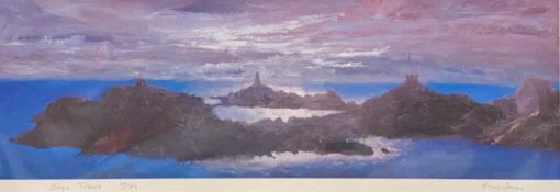 HUW JONES coloured limited edition (14/50) print - rocky Anglesey coastal scene, titled 'Ynys