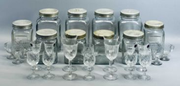 EASIWORK GLASS STORAGE JARS (8) - with aluminium screw tops, 22cms and 16cms H, a boxed set of six