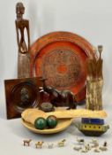 MINIATURE PAINTED WOODEN NOAH'S ARK - containing 14 painted carved wooden animals, the ark 7cms H,