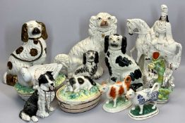 VICTORIAN STAFFORDSHIRE GROUP - to include four spaniels, the tallest 33cms H, flat pack