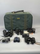 OLYMPUS 35EC 35MM CAMERA, a pair of Noctovist Mk2 8 x 30 binoculars in leather case, three other