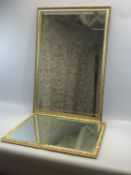 MIRRORS (2) - bevel glass, gilt framed, 92 x 62cms the largest and a framed comedy poster of