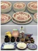 MIXED CHINA to include a set of three Jackfield ware graduated jugs from 17cms, a Woods Seaforth