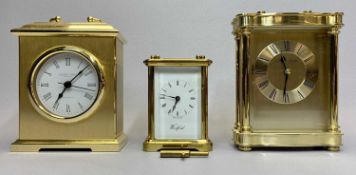 CLOCKS - Woodford heavy quality carriage, 11 x 9cms and two London clock examples